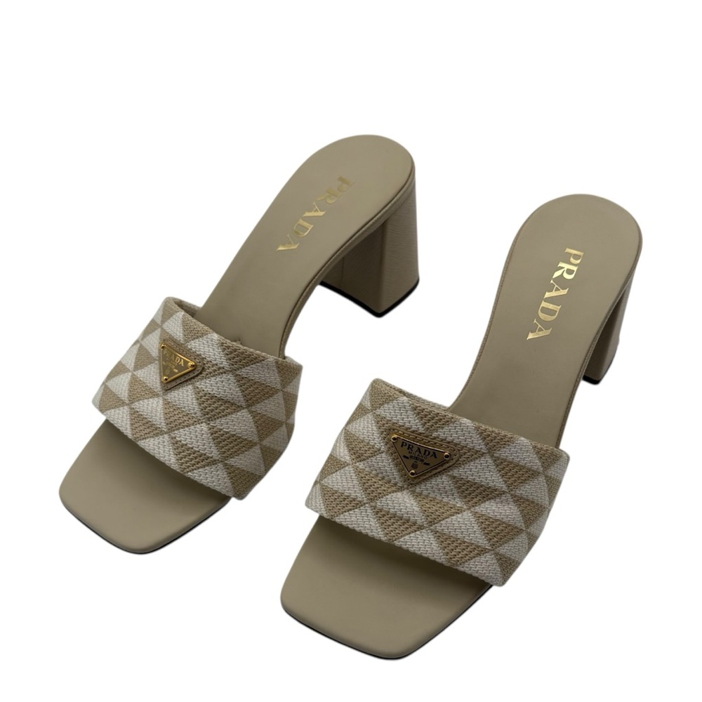 PRADA Triangle Logo 65 Mule Sandals size 39